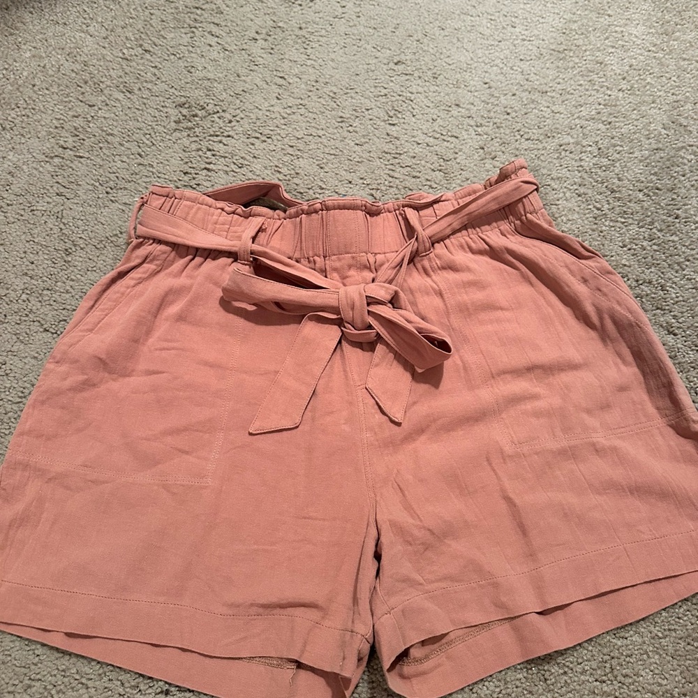 High Waist Pink Casual Shorts with Drawstring